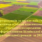 Стан розрахунків за оренду паїв (часток) з фізичними особами власниками паїв сільськогосподарськими агроформуваннями Біляївської міської територіальної громади за 2023 рік